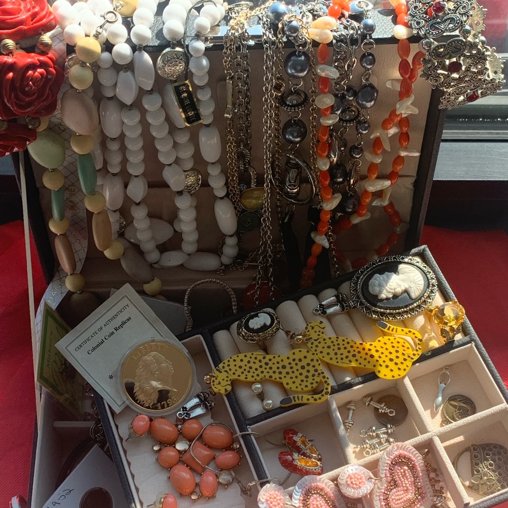 Vintage Jewelry LOT Silver Gold Costume Earrings Necklaces Coins Rings